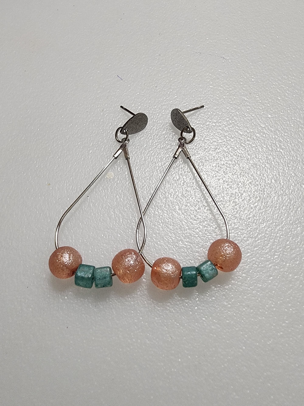 Handmade Peach and Turquoise Bead Drop Earrings